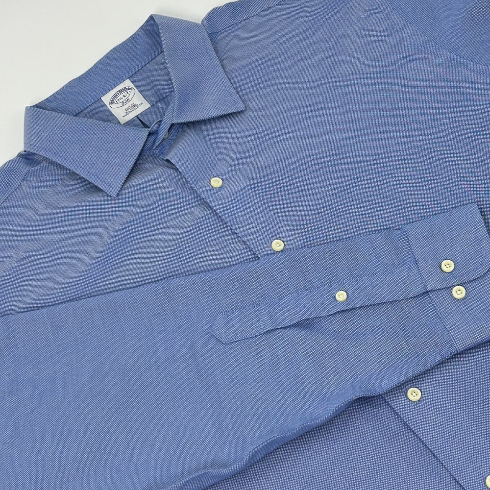 Brooks Brothers 346 Dress Shirt Mens 17.5 6/7 Blue Oxford Slim Fit Non-Iron